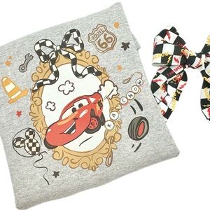 Gray Cars Graphic Sweatshirt with Bow